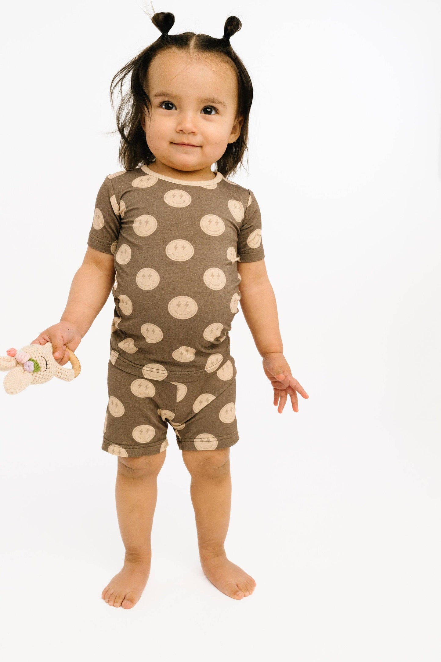 Neutral Smileys Bamboo Shorts Set: 2T