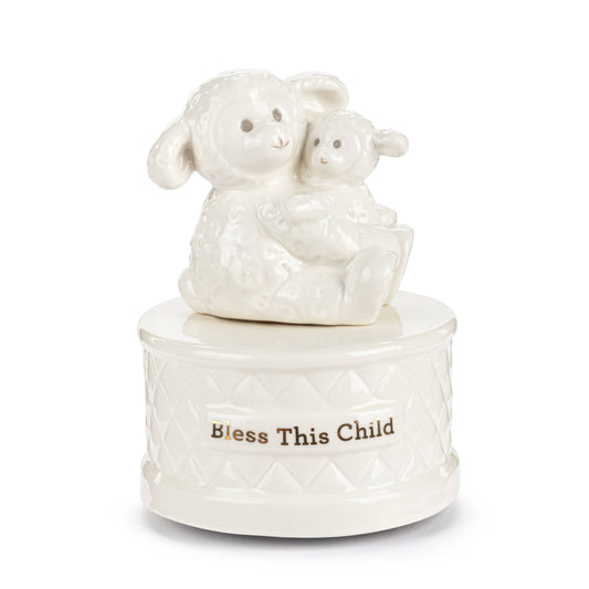 Wrapped in Prayer Ceramic Lamb Music Box - 4x5.5in