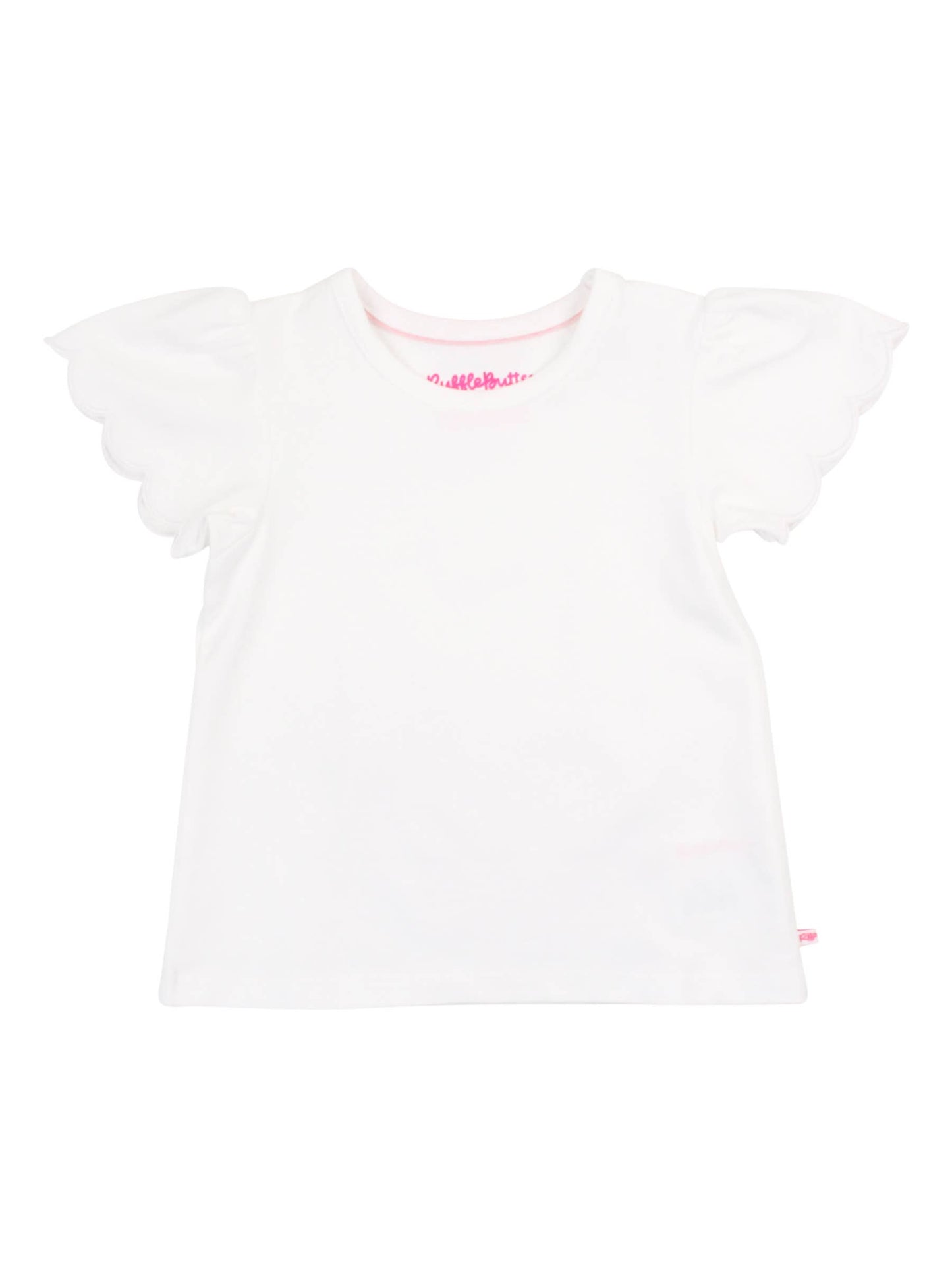 Girls White Knit Short Sleeve Scallop Tee: White / 6