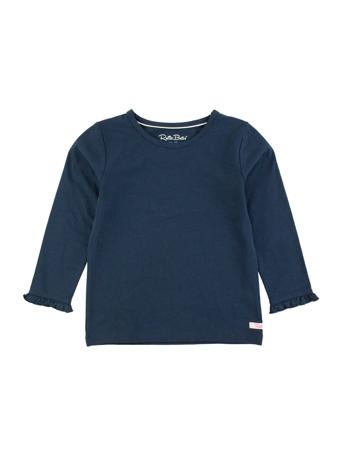 Girls Dark Navy Knit Long Sleeve Ruffle Sleeve Top