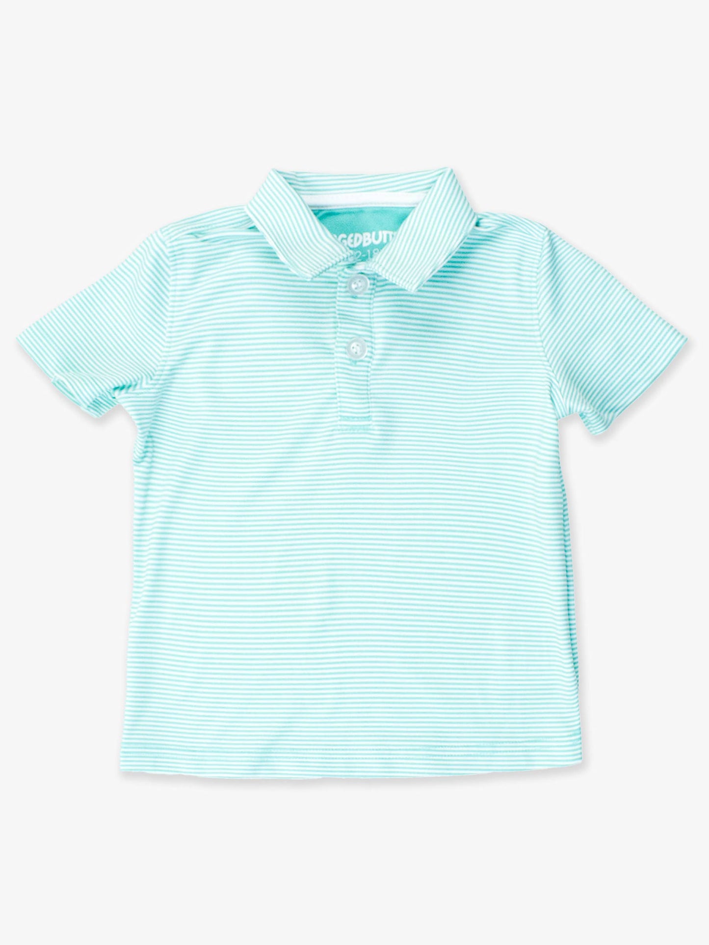 Boys Marine Green Micro Stripe Knit Short Sleeve Performance Polo: Green / 18-24m