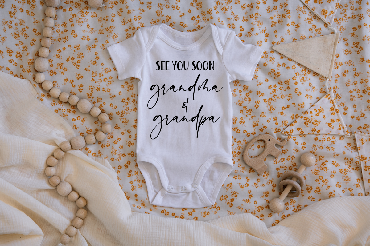 See You Soon Grandma & Grandpa Pregnancy Announcement Onesie: 3-6 MONTHS