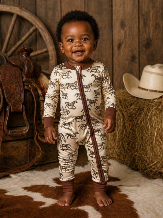 2-Way Zip Romper, Wild Mustang