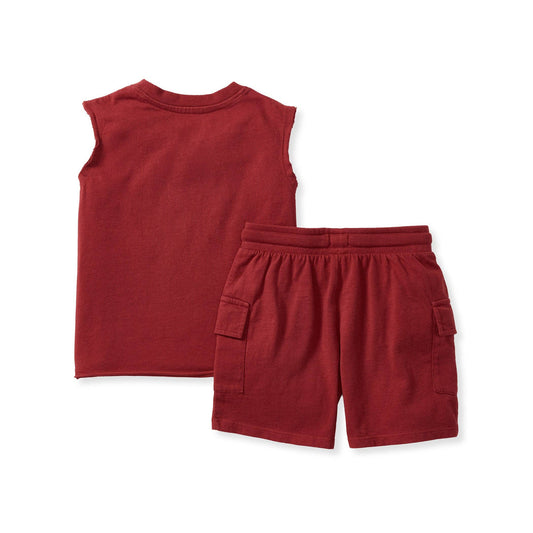 Acid Wash Red Boy Tee & Shorts Set - Brick