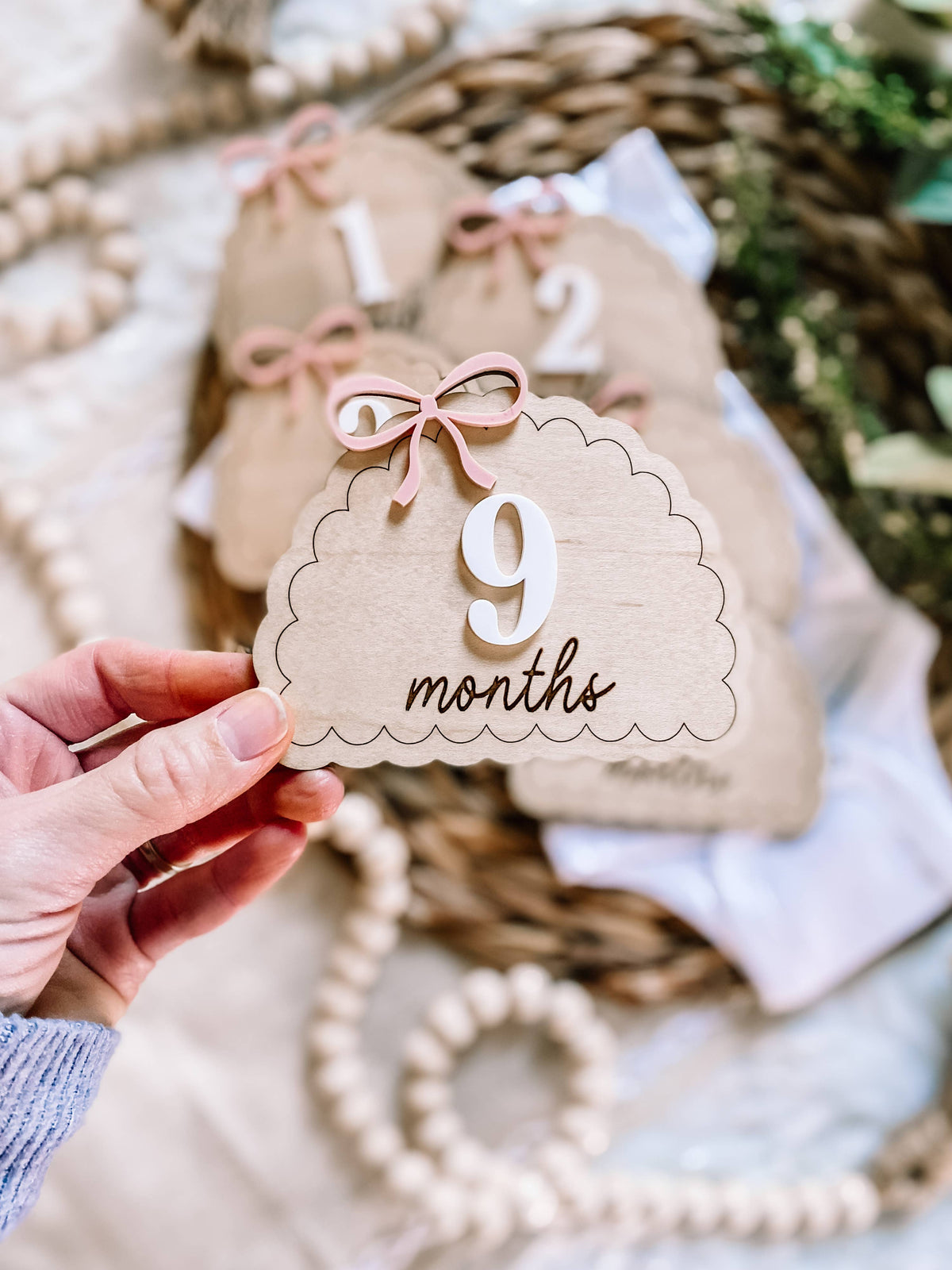 Wooden Monthly Milestone Set - Dainty Bows : Blush