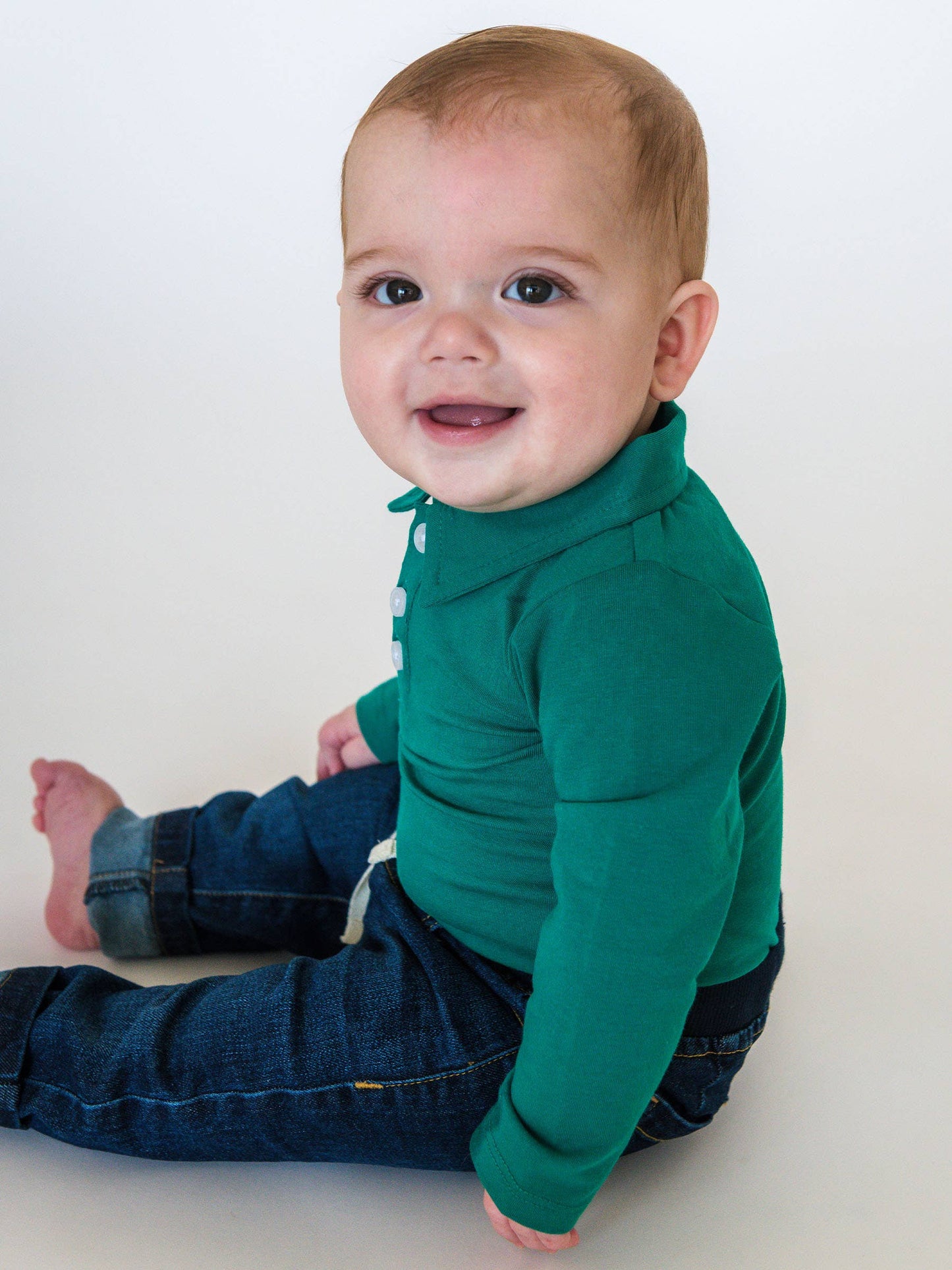 Baby Boys Emerald Green Knit Polo Bodysuit: Green