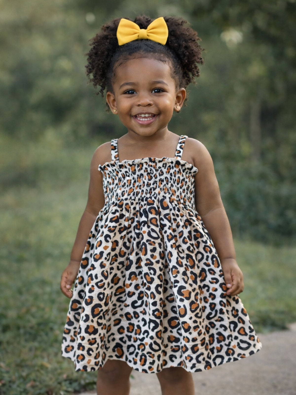 Leopard / Muslin Smocked Tube Dress: 3Y