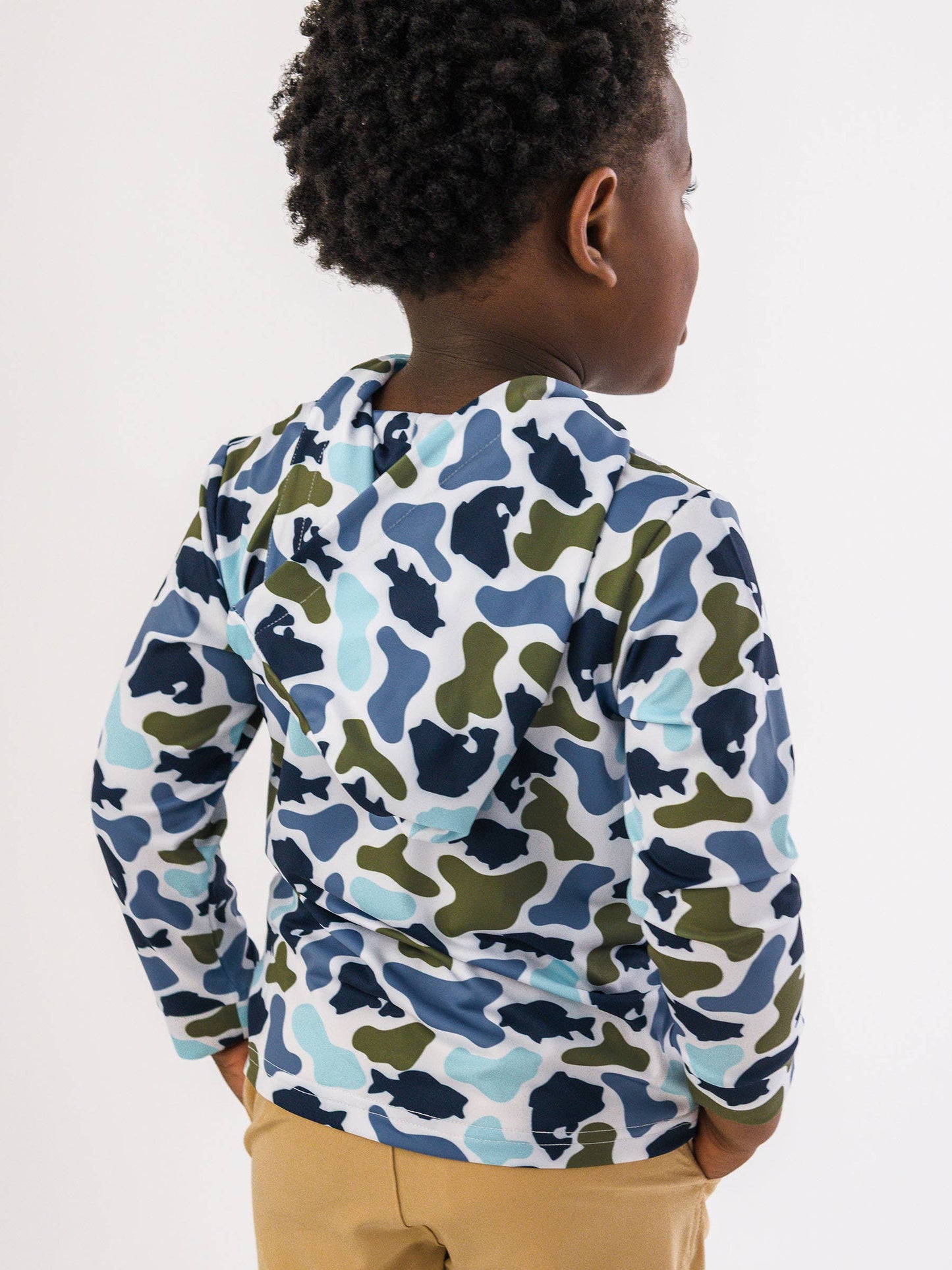 Boys Fish Camo Catch Performance Hooded Shirt: Multi-Color