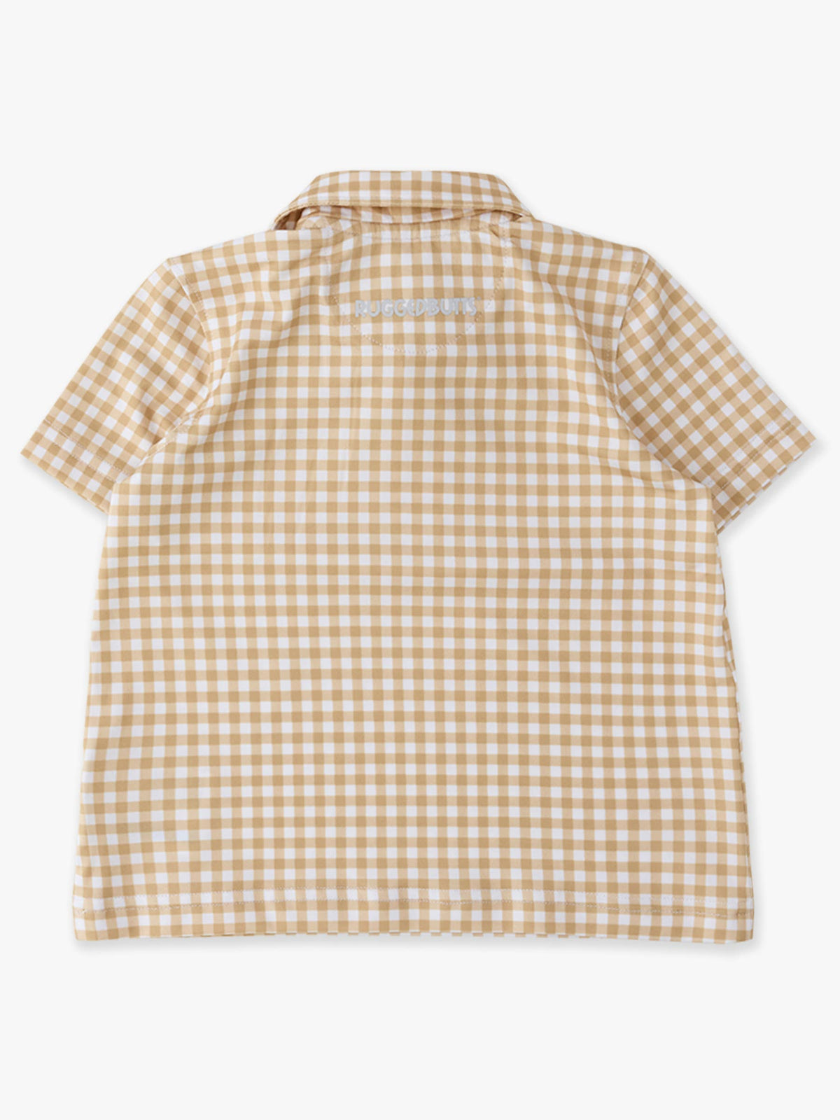 Boys Khaki Mini Gingham Knit Short Sleeve Performance Polo: Brown