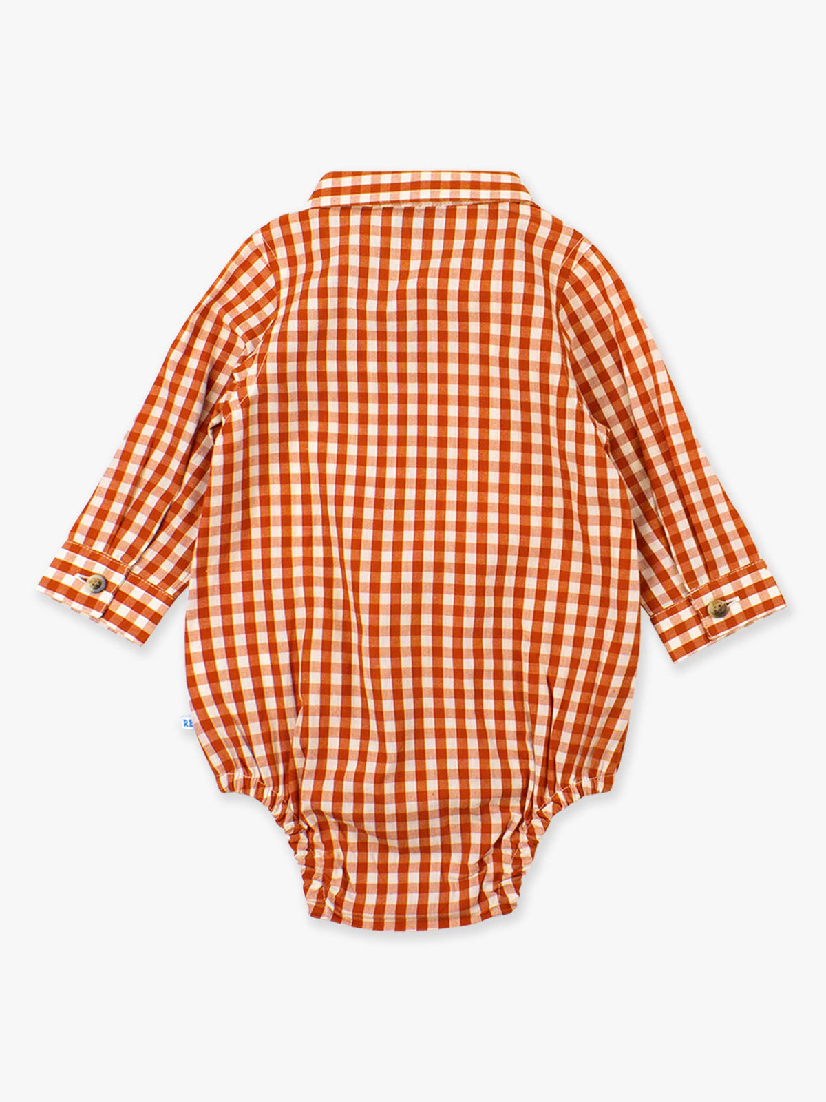 Baby Boys Classic Rust Gingham Long Sleeve Button Down Bodysuit: Orange