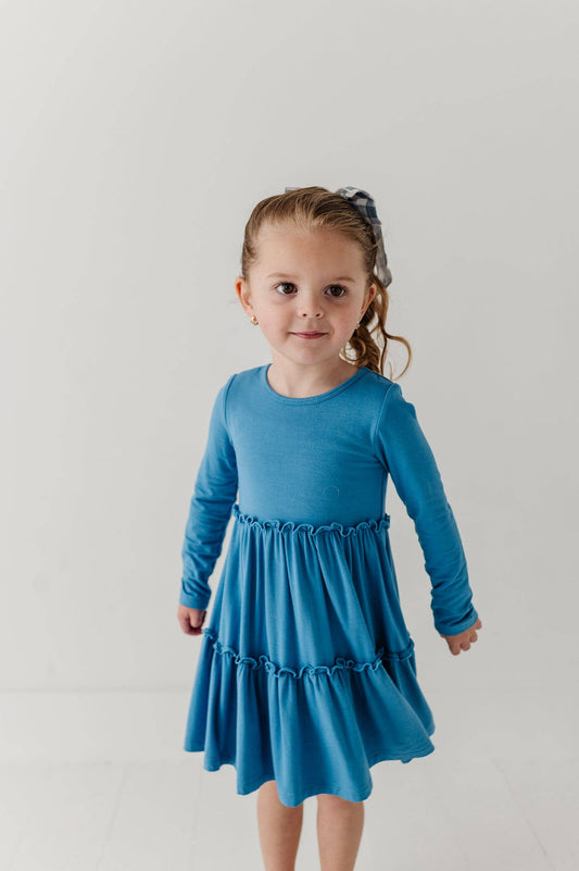 Babysprouts Girl's Long Sleeve Double Tiered Dress: Stonewash