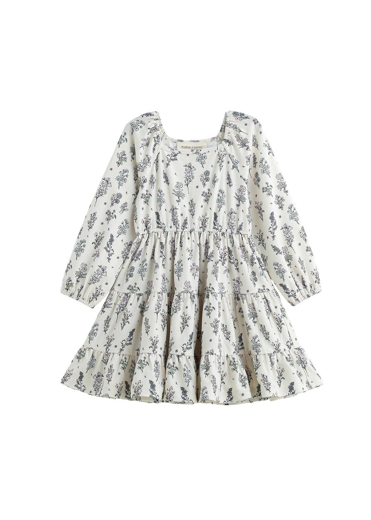 Gracie Long Sleeve Floral Print Tiered A Line Dress: Purple