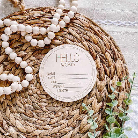 Birth Announcement Wood Stat Plaque - Wonky Frame: 4 inch round