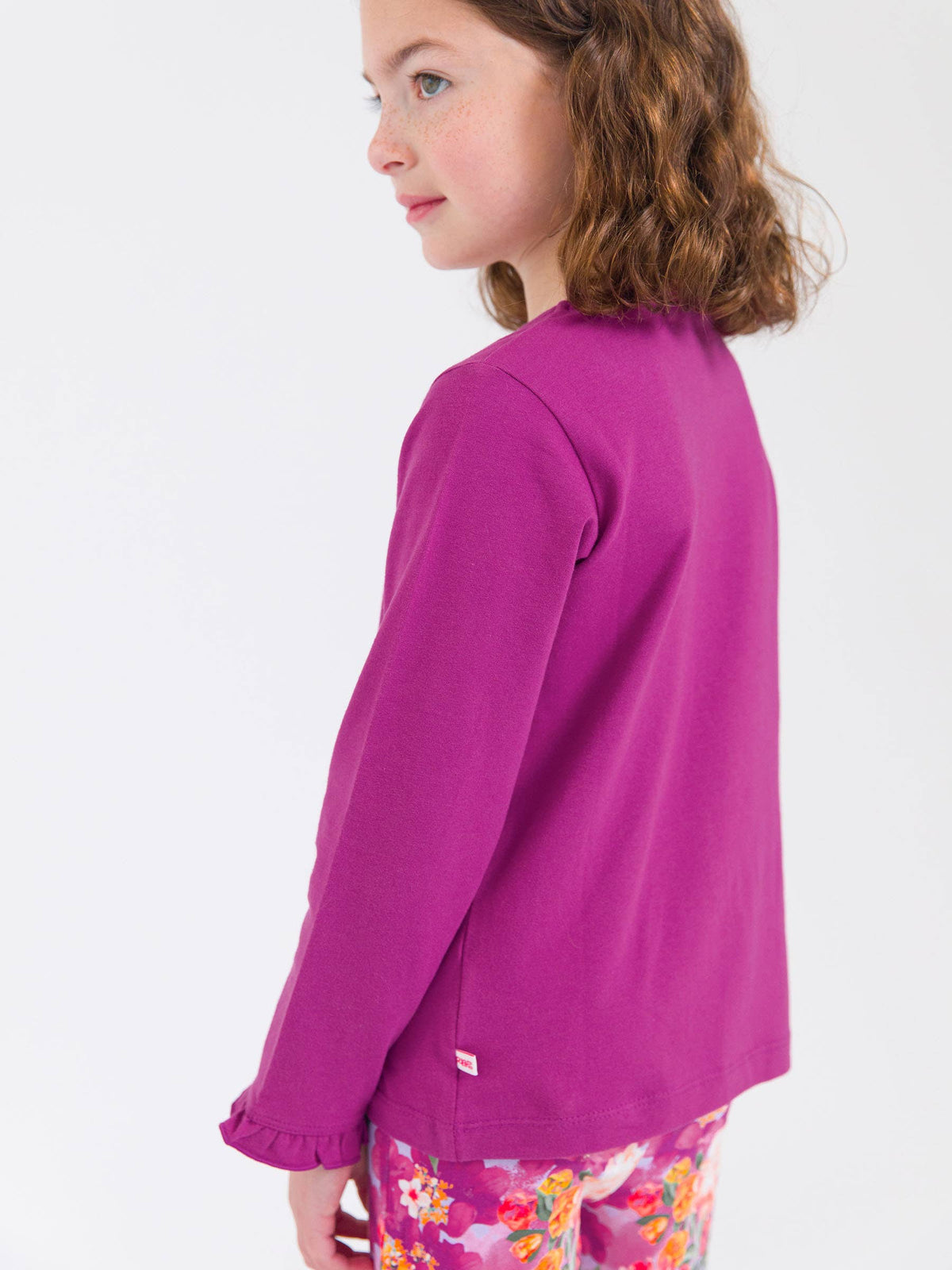 Girls Plum Tart Knit Long Sleeve Ruffle Sleeve Top