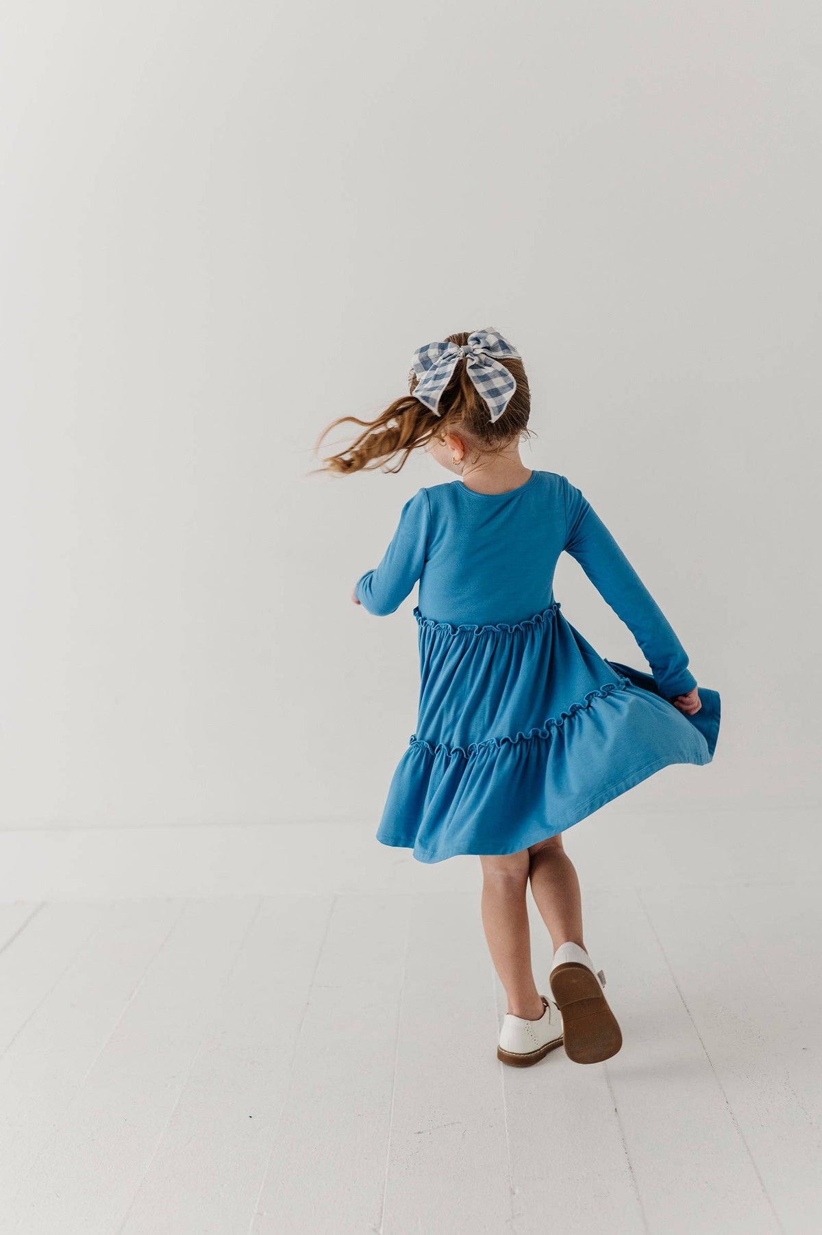 Babysprouts Girl's Long Sleeve Double Tiered Dress: Stonewash