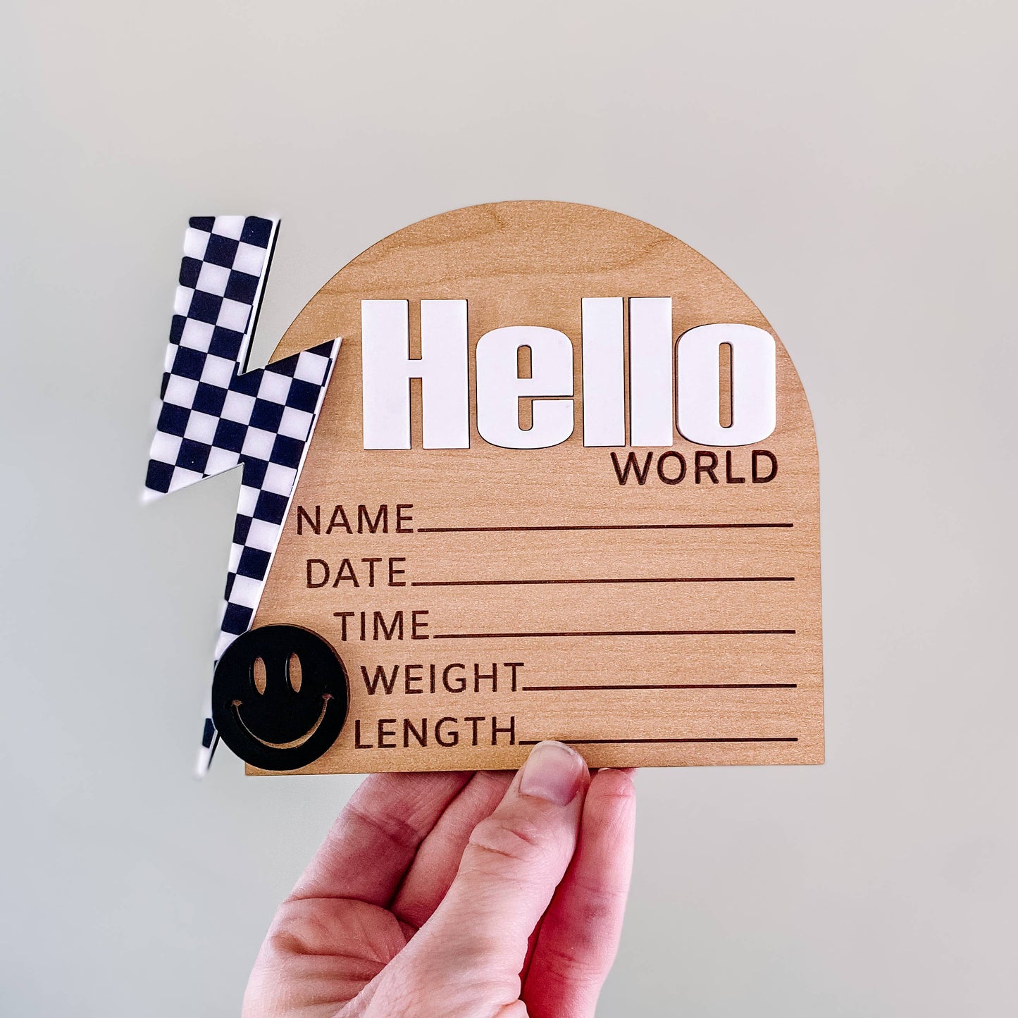 Hello World Birth Stat Sign - Checkered Bolt: Black