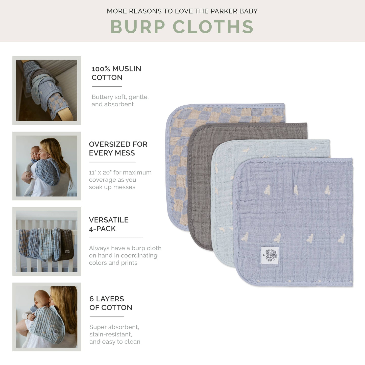 Cloud Set - Muslin Burp Cloths (4 Pack): Cloud - Burp Cloths
