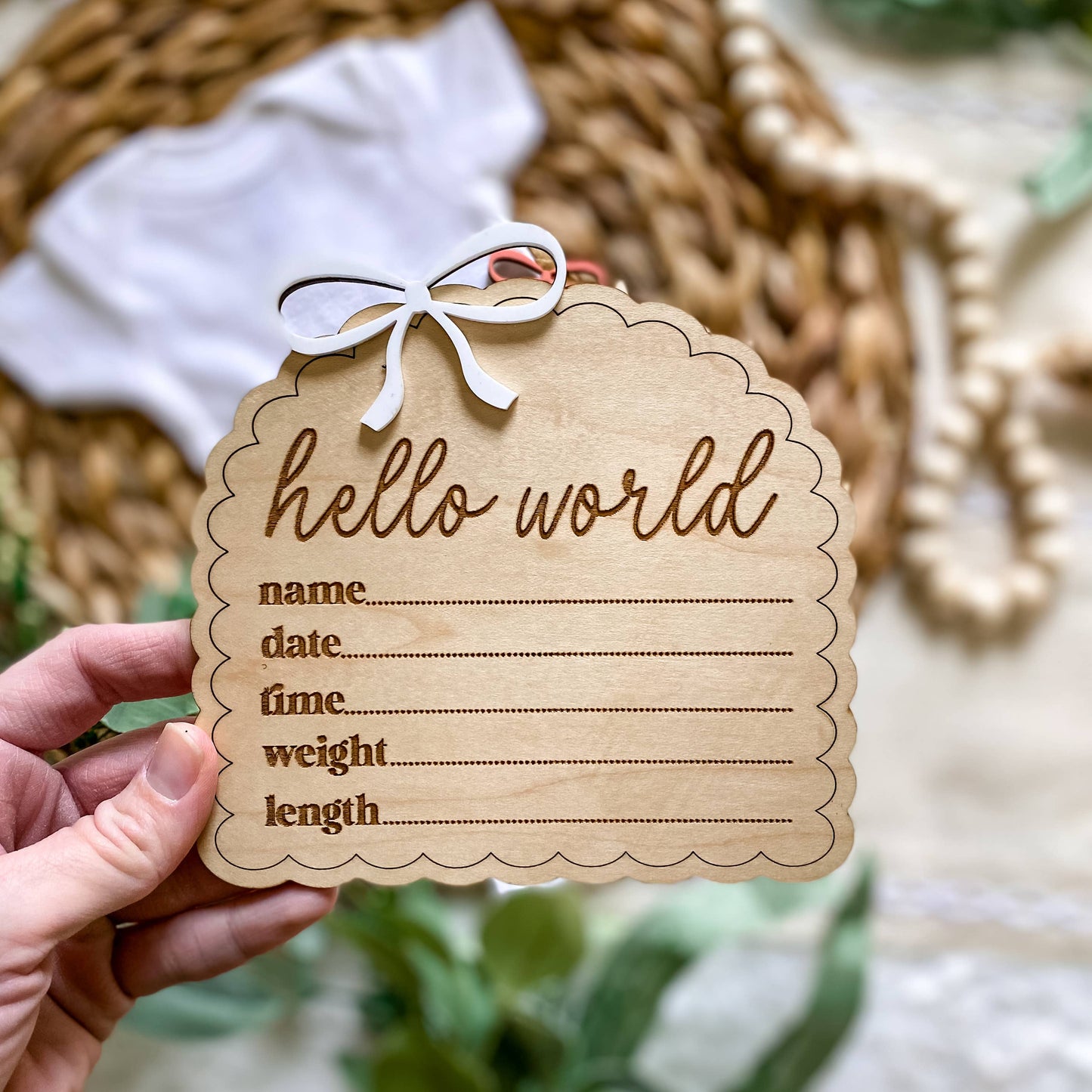 Hello World Birth Stat Sign - Dainty Bow: Blush