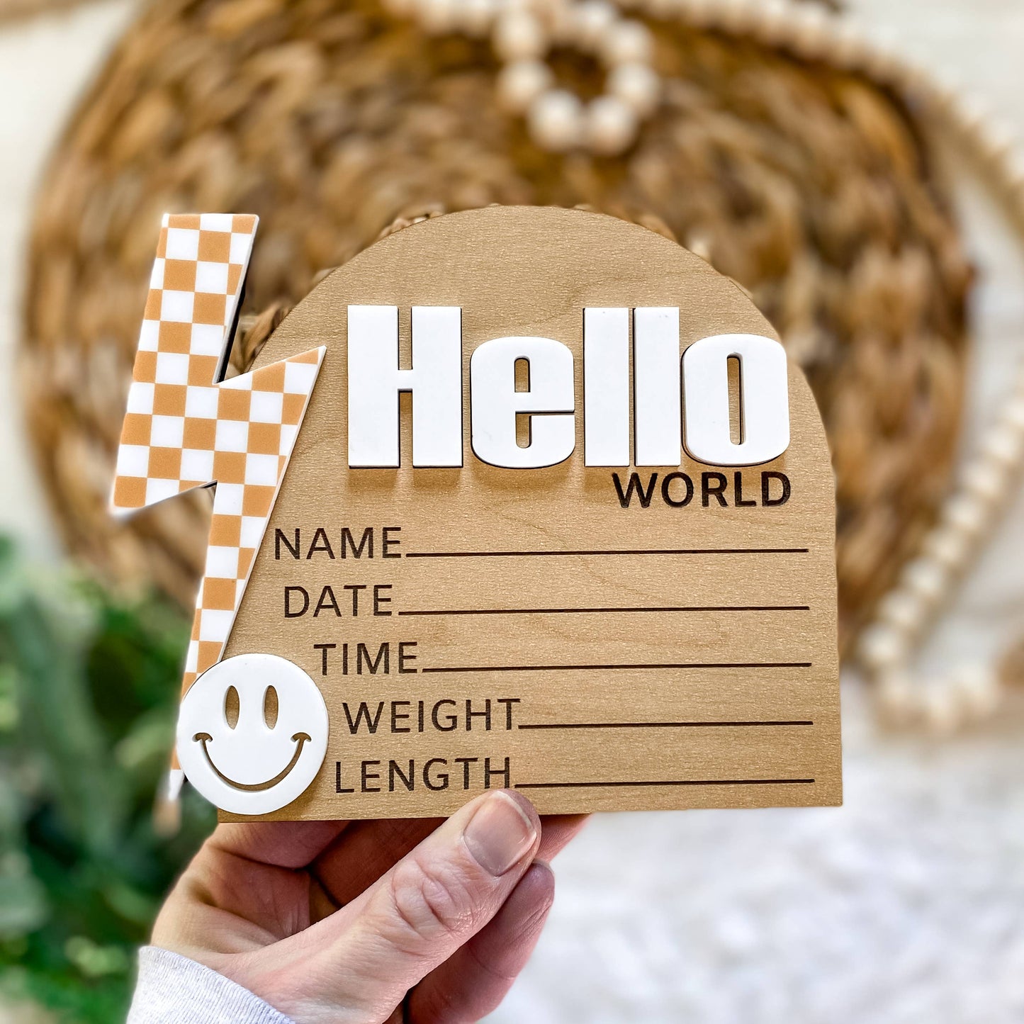 Hello World Birth Stat Sign - Checkered Bolt: Black