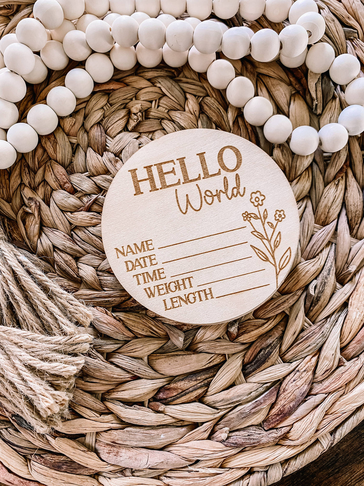 Birth Announcement Wood Stat Plaque - Wildflower 3: 5 inch round