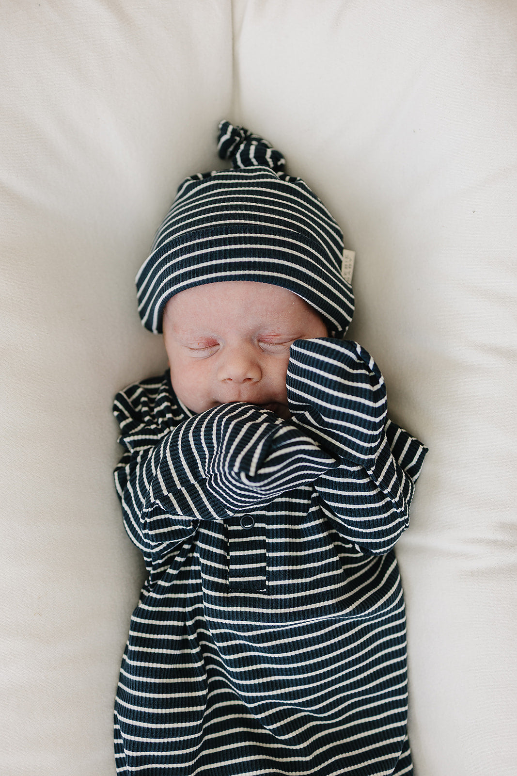 Navy Stripes Ribbed Bamboo Newborn Knot Hat