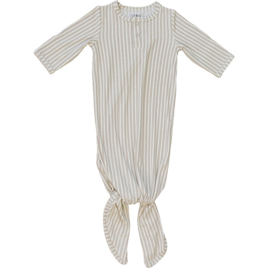 Taupe Stripe Ribbed Bamboo Knot Gown