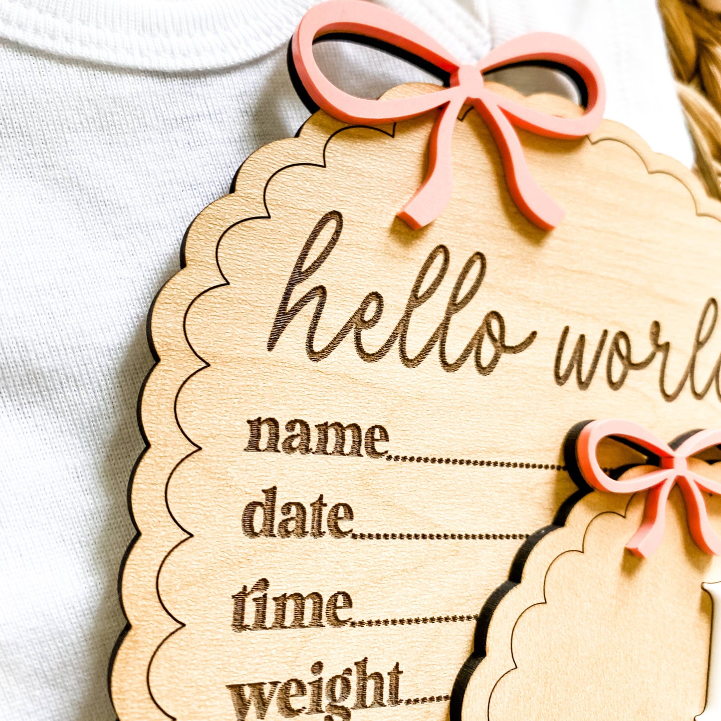 Hello World Birth Stat Sign - Dainty Bow: Blush
