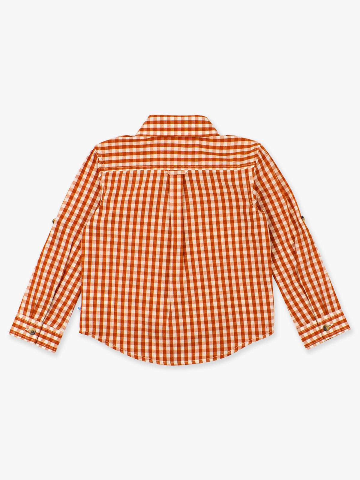 Boys Classic Rust Gingham Long Sleeve Button Down Shirt: Orange
