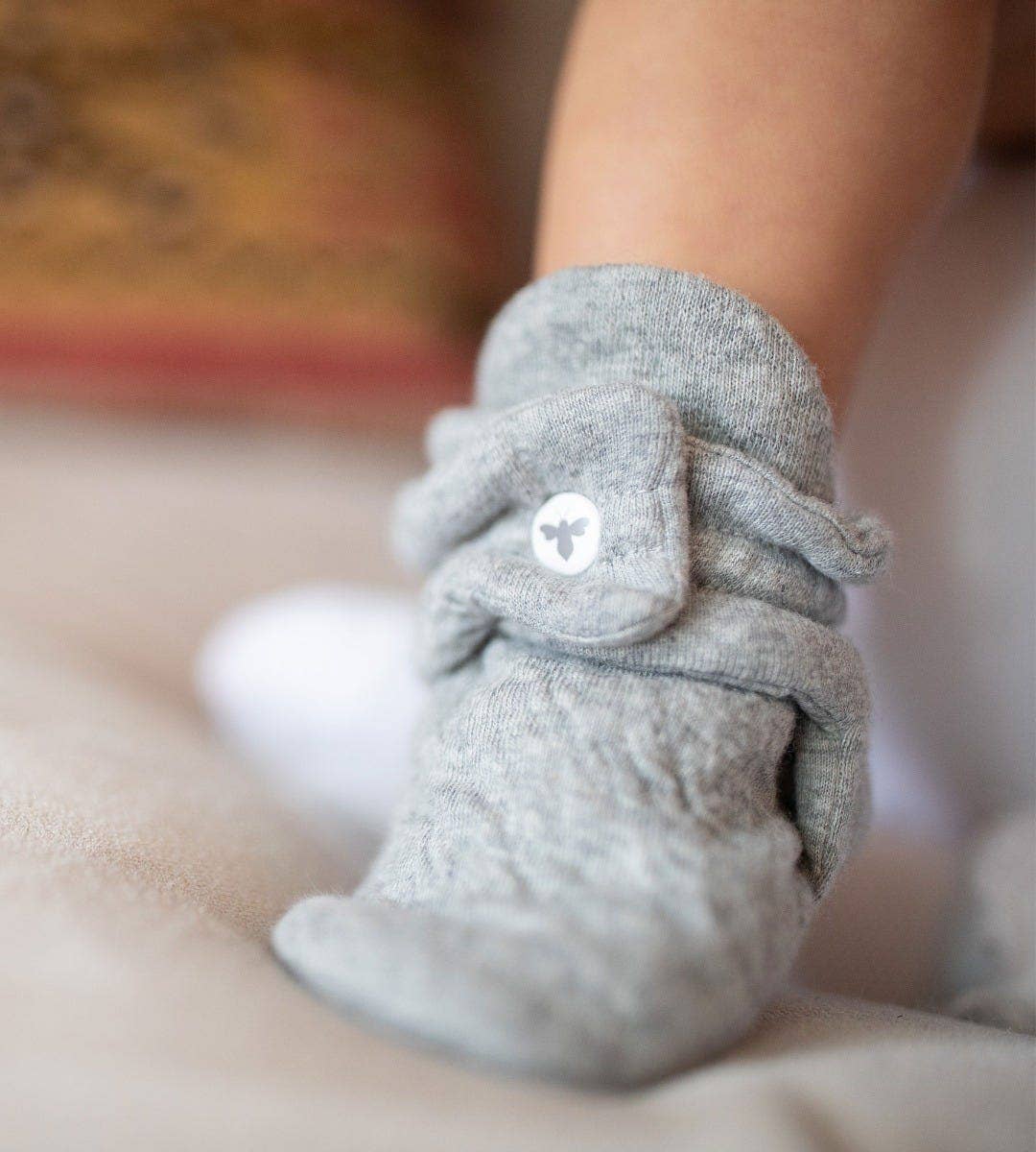 Quilted Bee Organic Cotton Baby Booties: Heather Grey / 3-6 Months