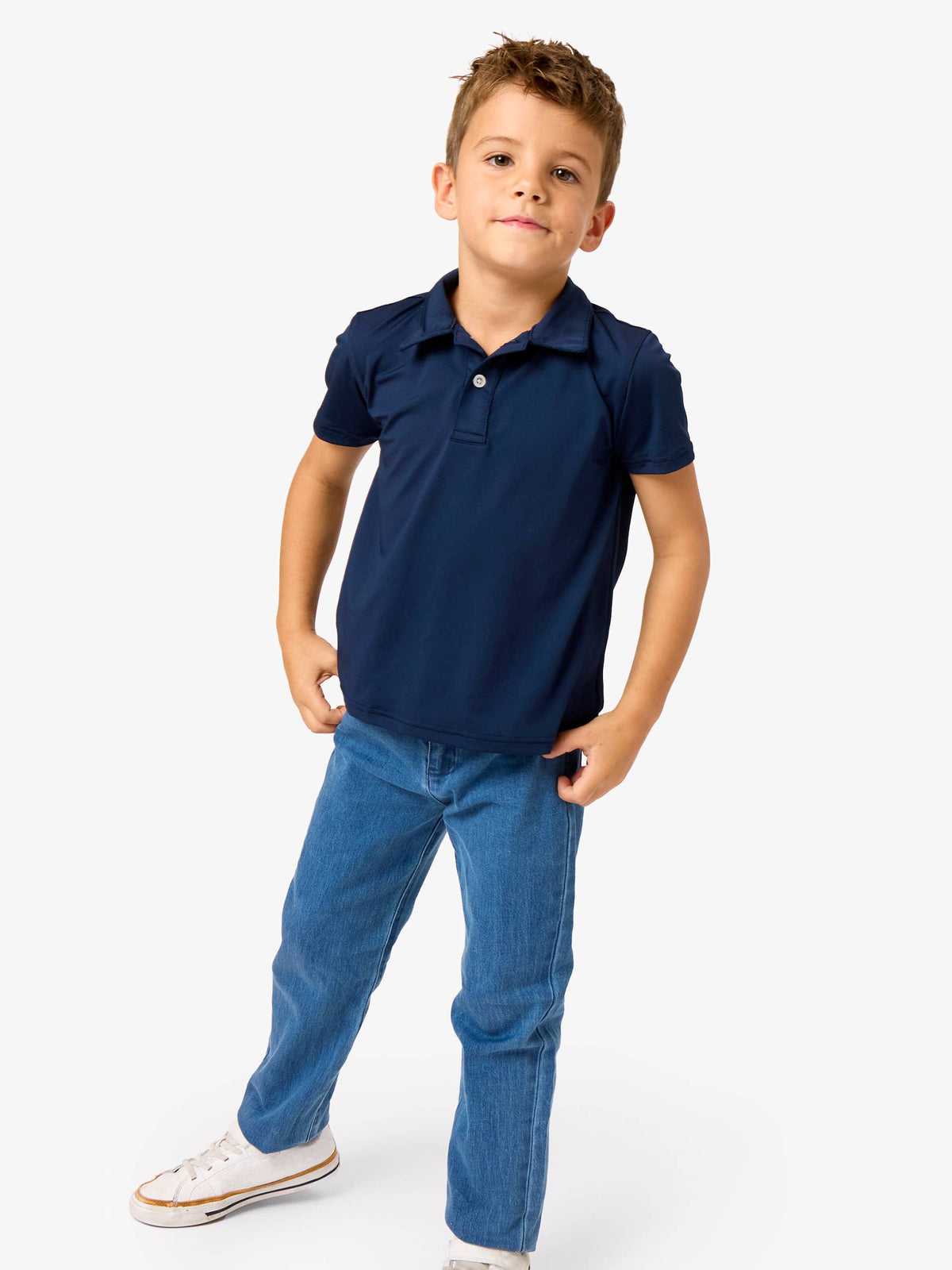 Boys Medium Wash Stretch Denim Straight Jeans: Blue