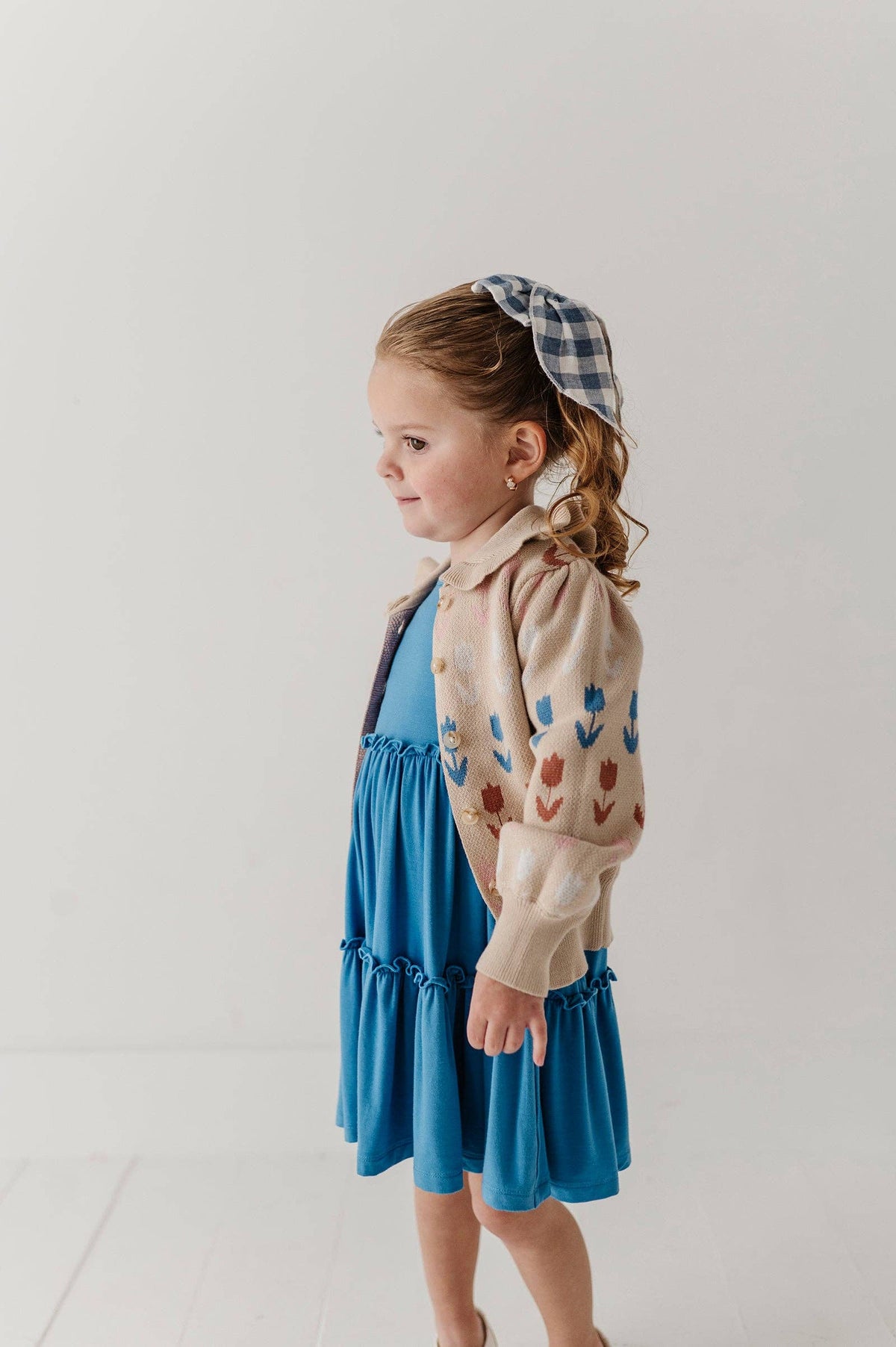 Babysprouts Girl's Floral Knit Cardigan: Beige Tulip Intarsia