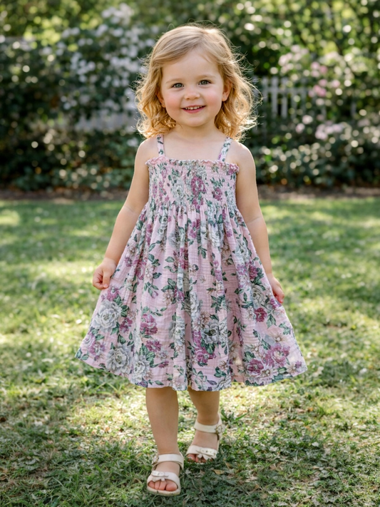 Muslin Smocked Tube Dress, Blissful Blossoms