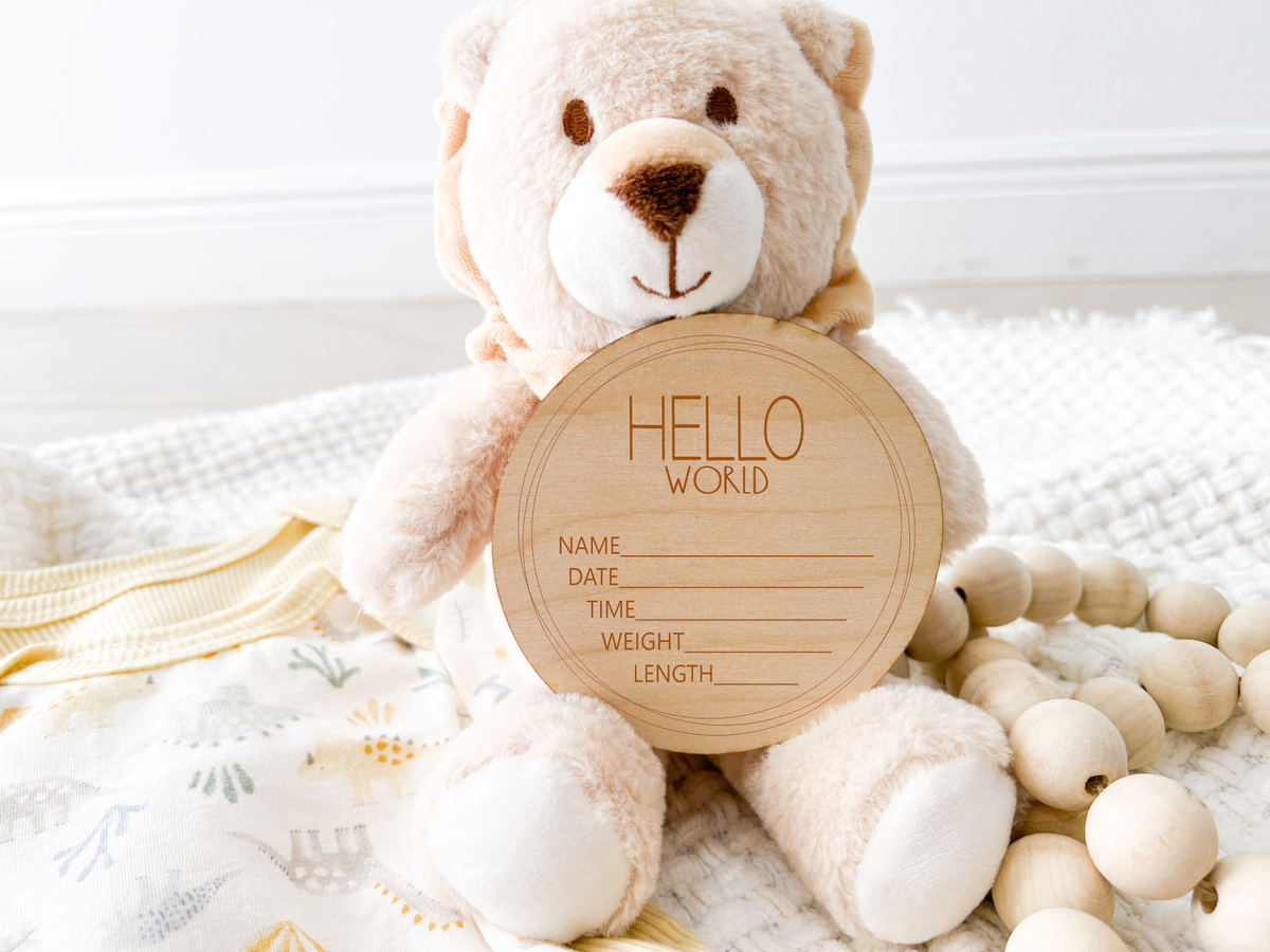 Birth Announcement Wood Stat Plaque - Wonky Frame: 4 inch round
