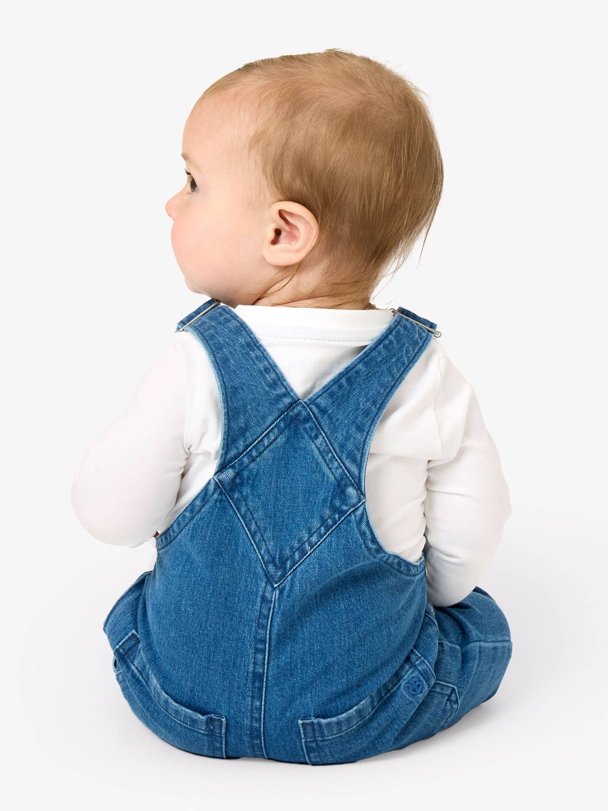 Medium Wash Stretch Denim Overalls: Blue