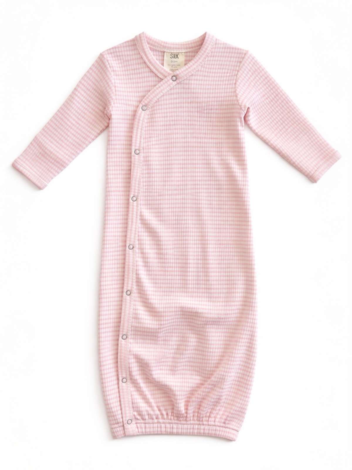 Pink Stripe / Ribbed Gown: 0-3M