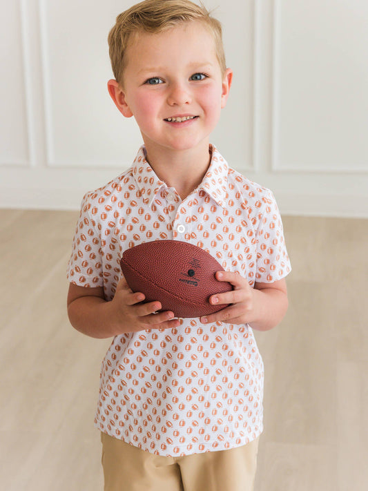 Boys Football Frenzy Knit Short Sleeve Performance Polo: White