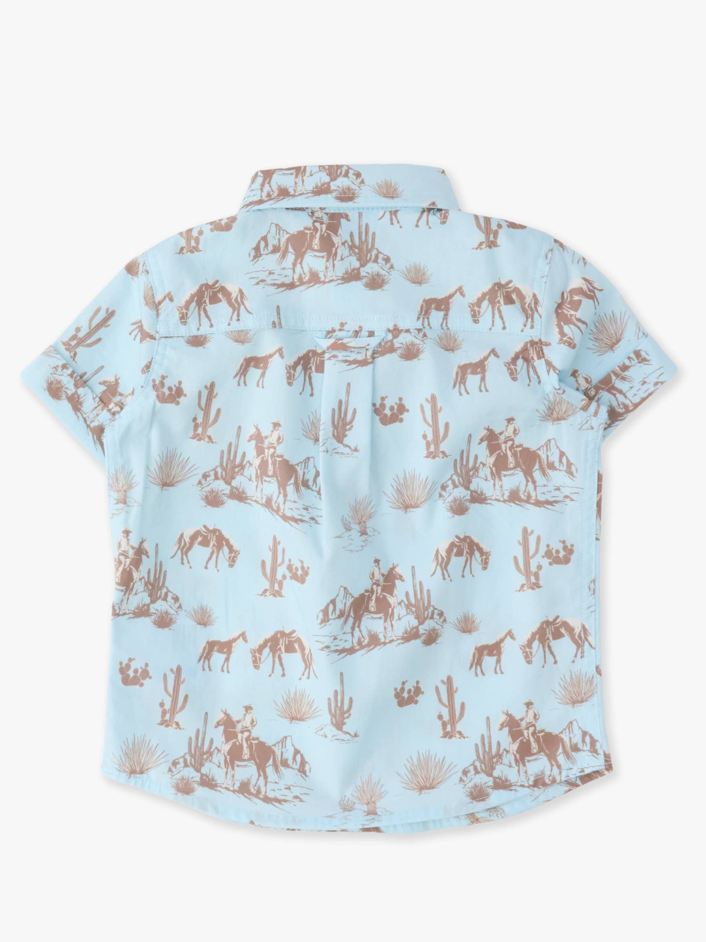 Boys Blue Western Trail Toile Short Sleeve Button Down Shirt: Blue
