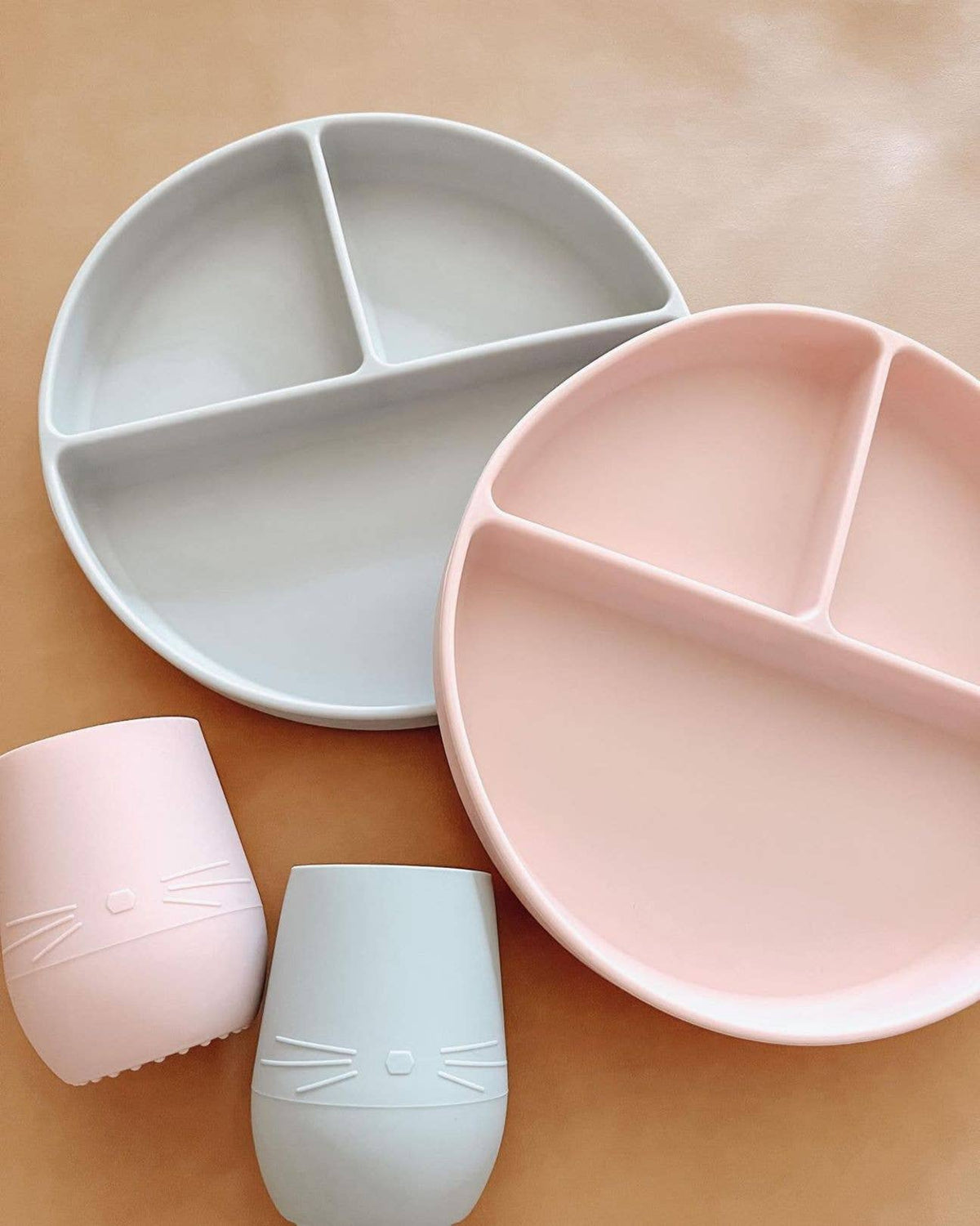 Baby Plate with Suction and  Divided Portions (Pink)