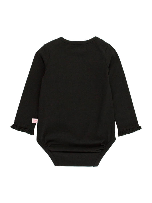 Baby Girls Black Knit Long Sleeve Ruffle Bodysuit