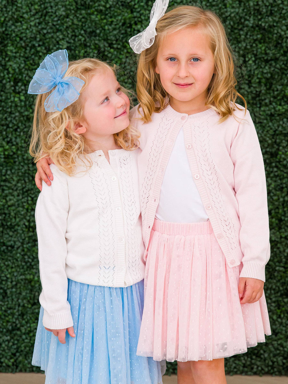 Girls Soft White Lightweight Pointelle Cardigan