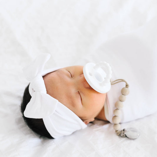 Copper Pearl Knit Headband Bow - Dove