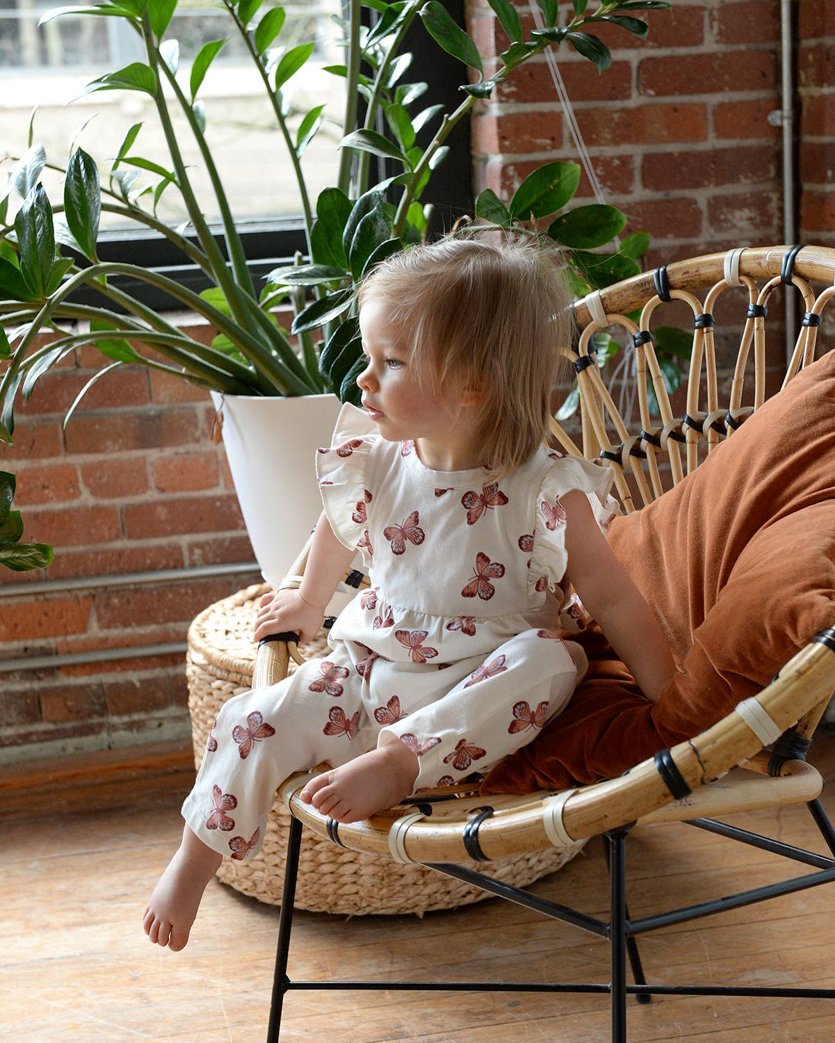 Baby Spring Flutter Long Romper- Butterflies: 12-18m