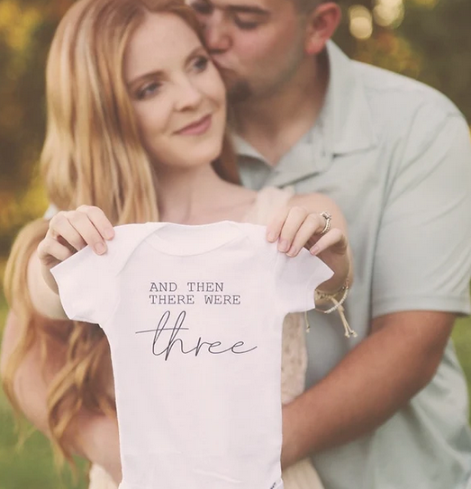 Then There Were Three  Pregnancy Announcement Onesie: 3-6 MONTHS