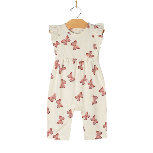 Baby Spring Flutter Long Romper- Butterflies