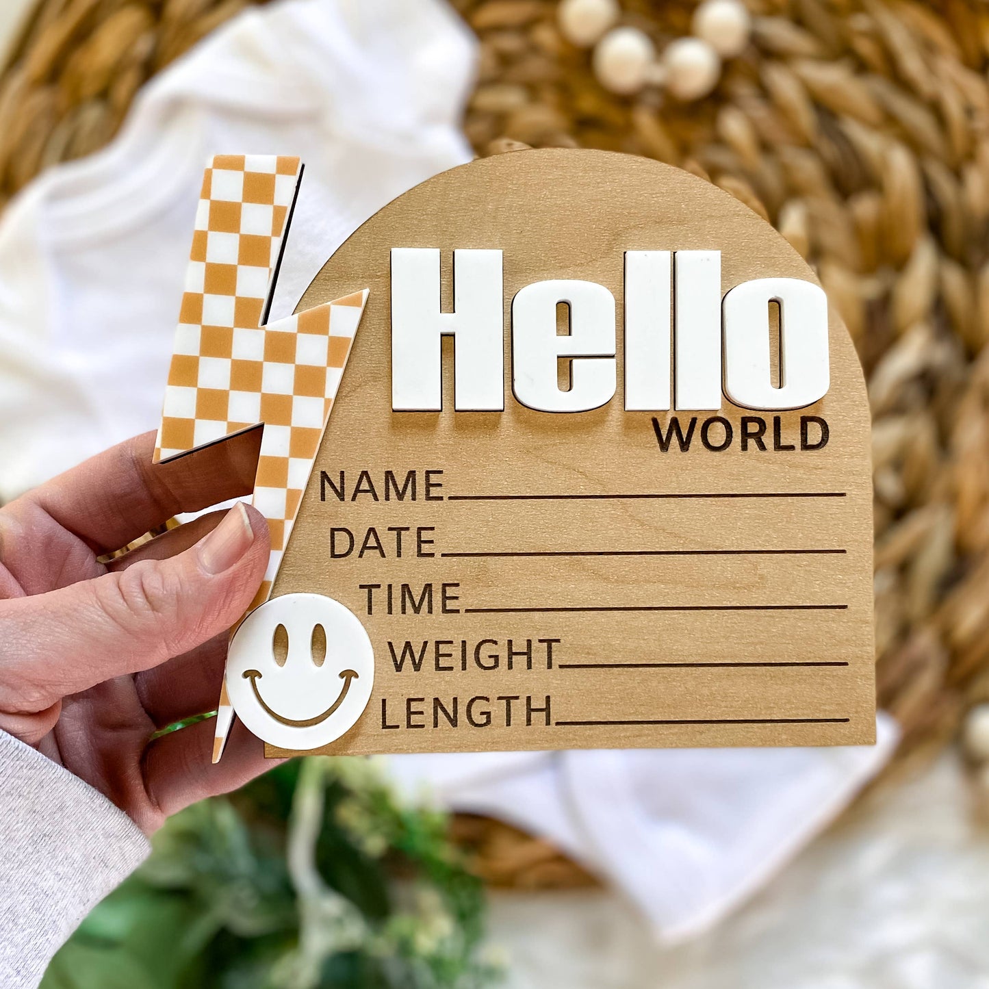 Hello World Birth Stat Sign - Checkered Bolt: Black