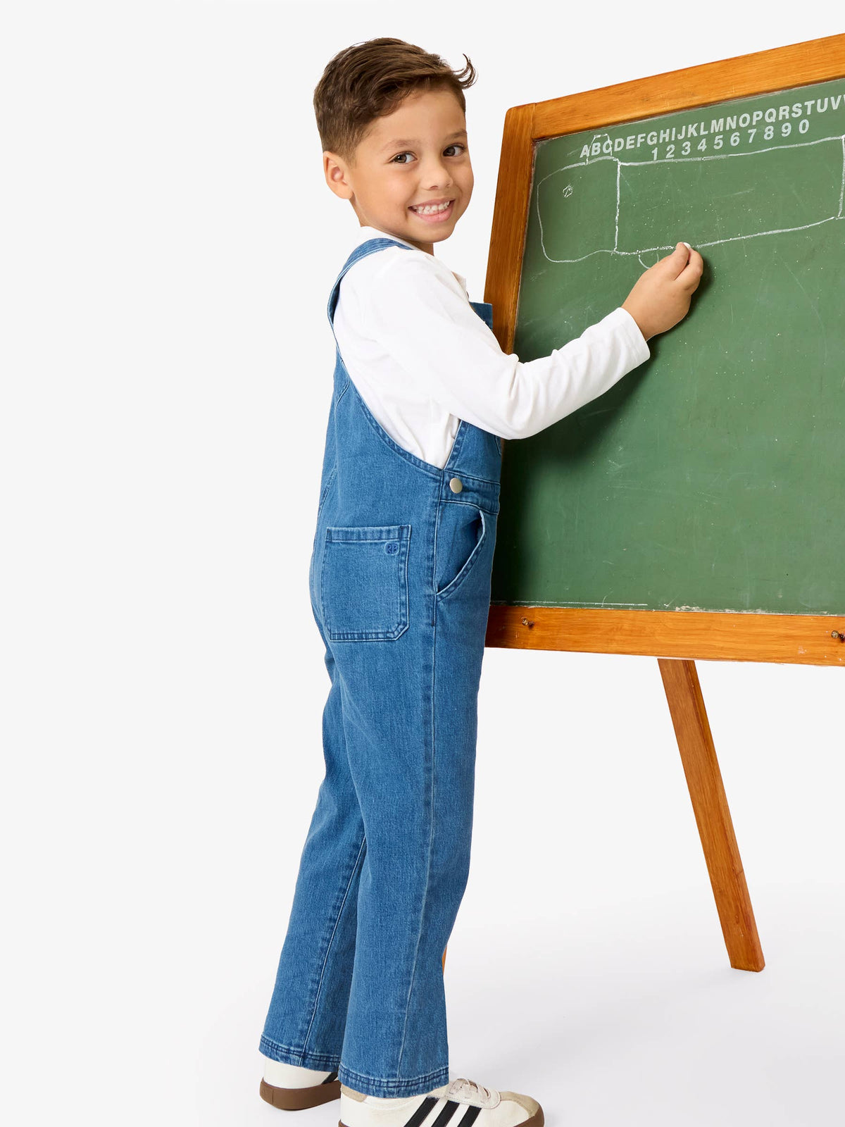 Medium Wash Stretch Denim Overalls: Blue