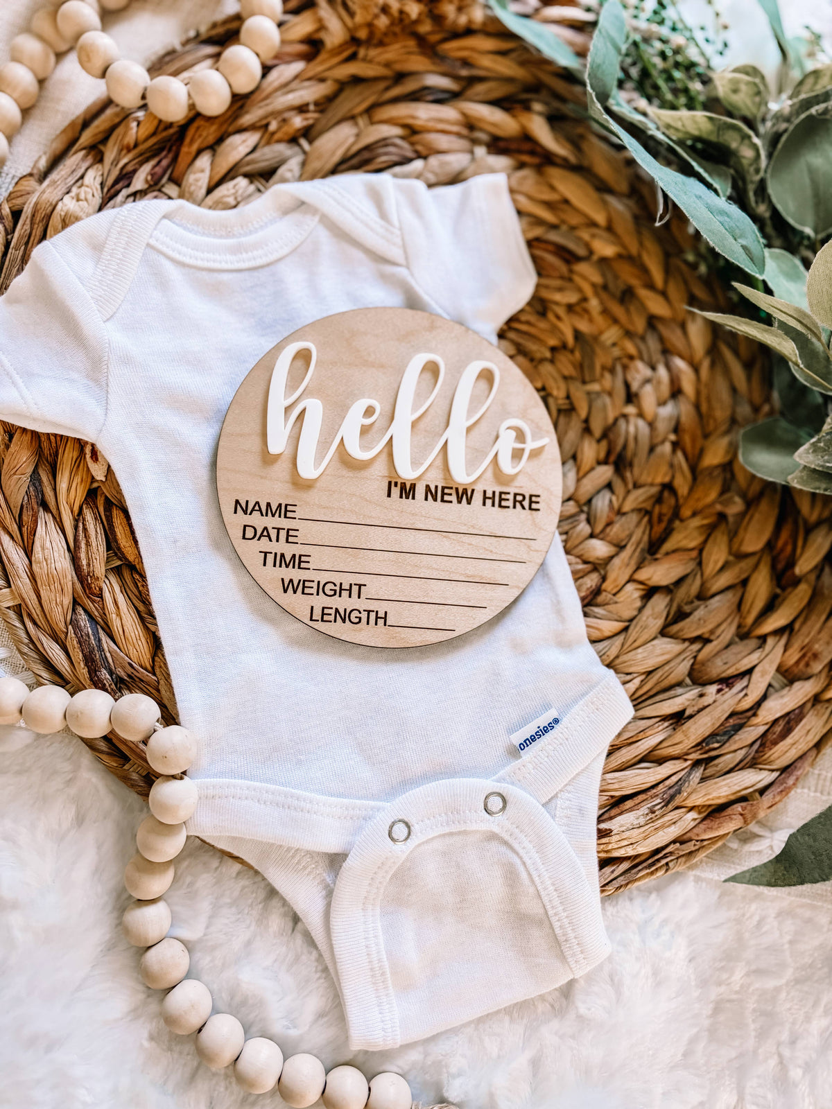 Hello World Birth Stat Announcement Wood Disc - 3D: Navy / 6 inch
