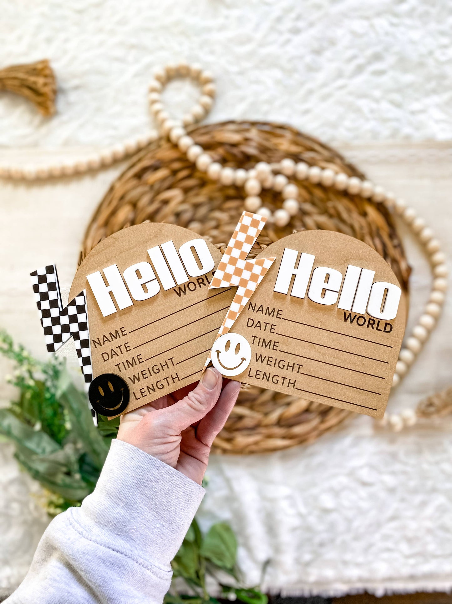 Hello World Birth Stat Sign - Checkered Bolt: Black