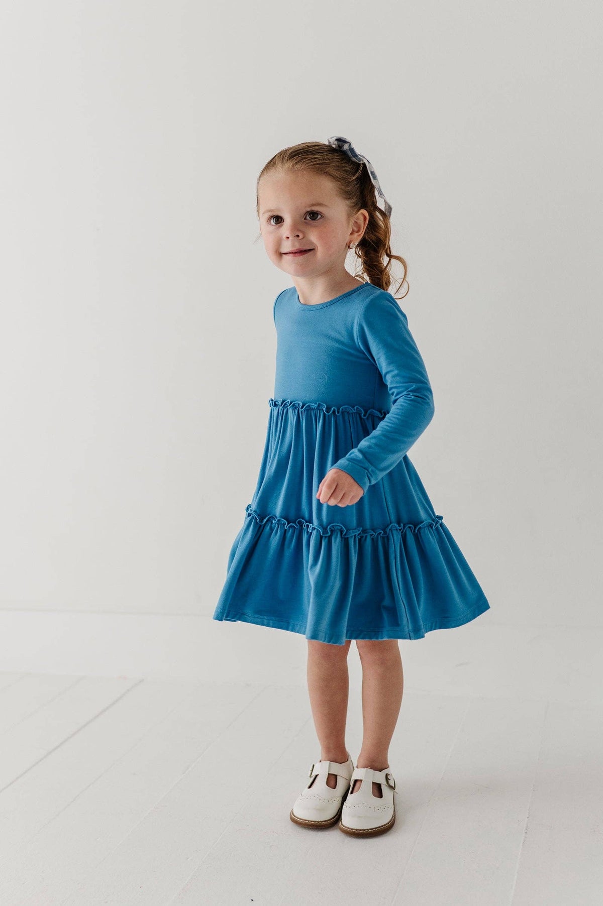 Babysprouts Girl's Long Sleeve Double Tiered Dress: Stonewash