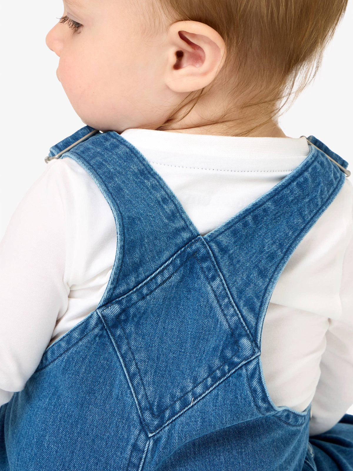 Medium Wash Stretch Denim Overalls: Blue